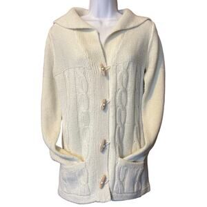Vintage Cream Colored Cable-knit Cardigan Sweater